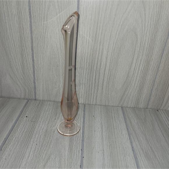 Vntg Pink Depression Swung Glass Fluted Bud Vase With Flower MCM 10" Read - Picture 2 of 9